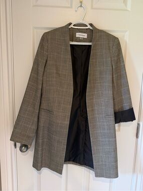 Calvin Klein Women's brown Plaid Open-Front Blazer Coat